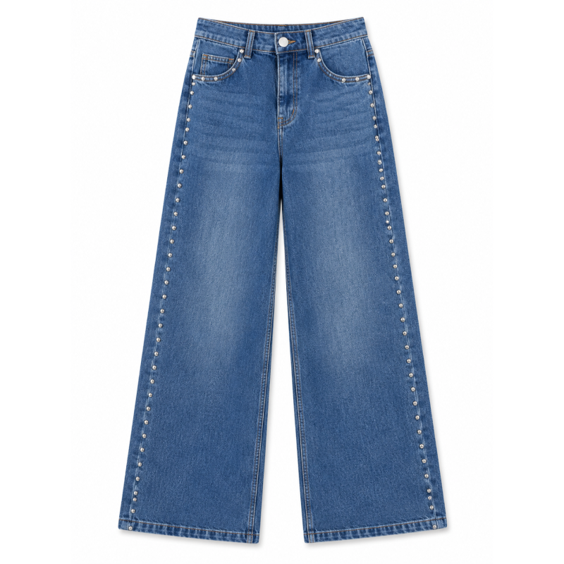 Jeans large clous bleu clair