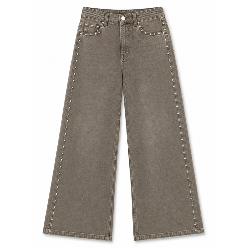 Jeans large clous chocolat au lait