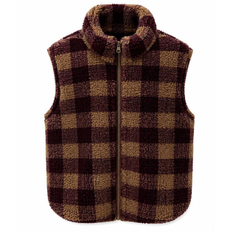 Gilet sans manche à carreau bordeaux