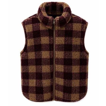 Gilet sans manche à carreau bordeaux