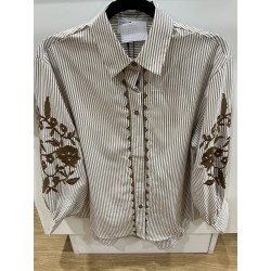 Chemise rayée broderies choco