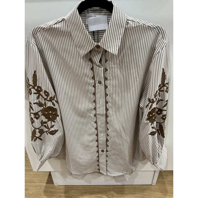 Chemise rayée broderies choco Chemise rayée broderies choco
