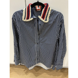 Chemise Dad rayée marine col Crochet