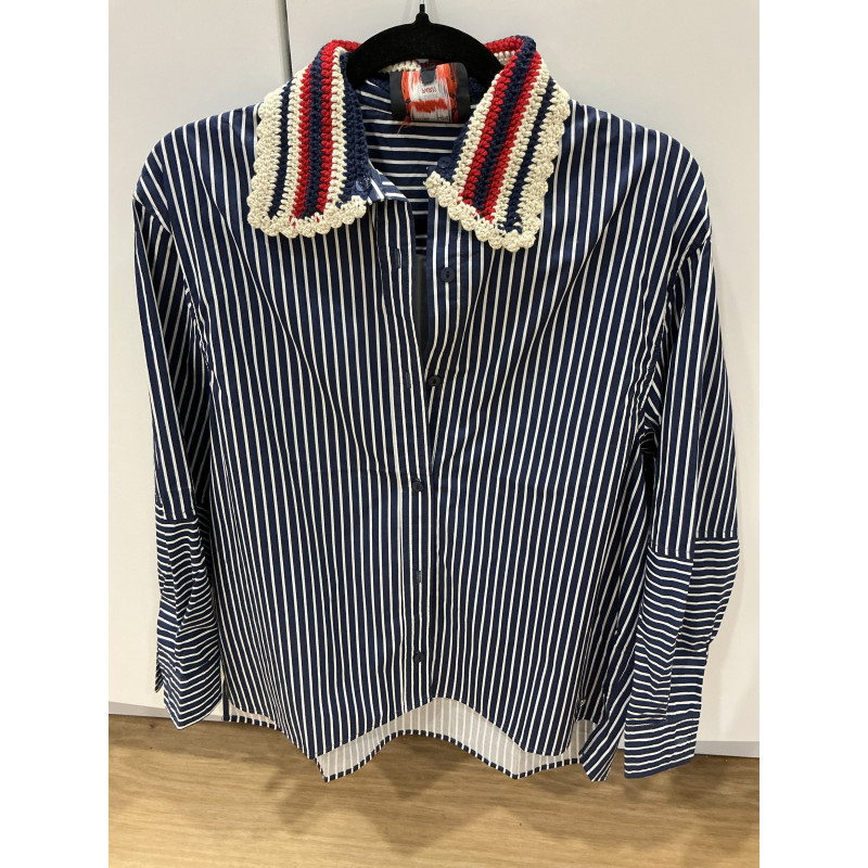 Chemise Dad rayée marine col Crochet