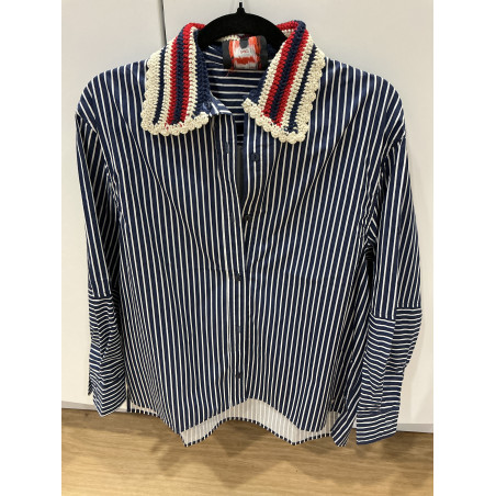 Chemise Dad rayée marine col Crochet