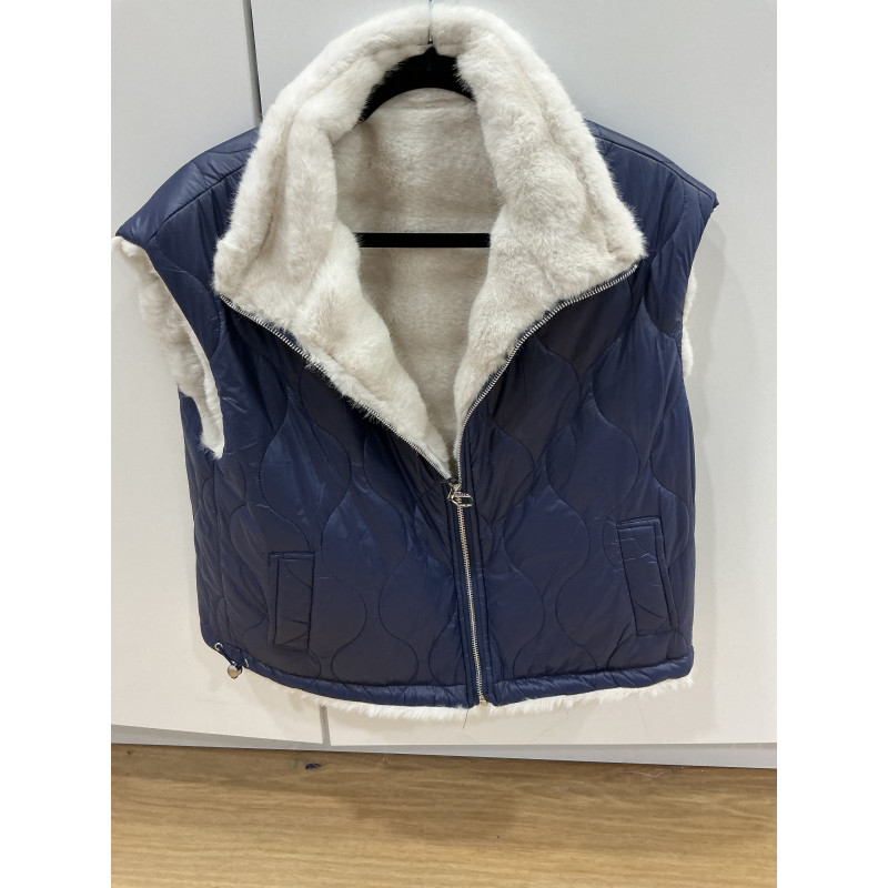 Veste sans manches marine fourrée REVERSIBLE
