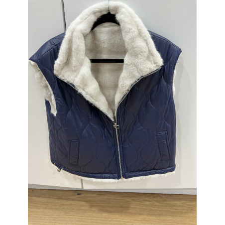 Veste sans manches marine fourrée REVERSIBLE