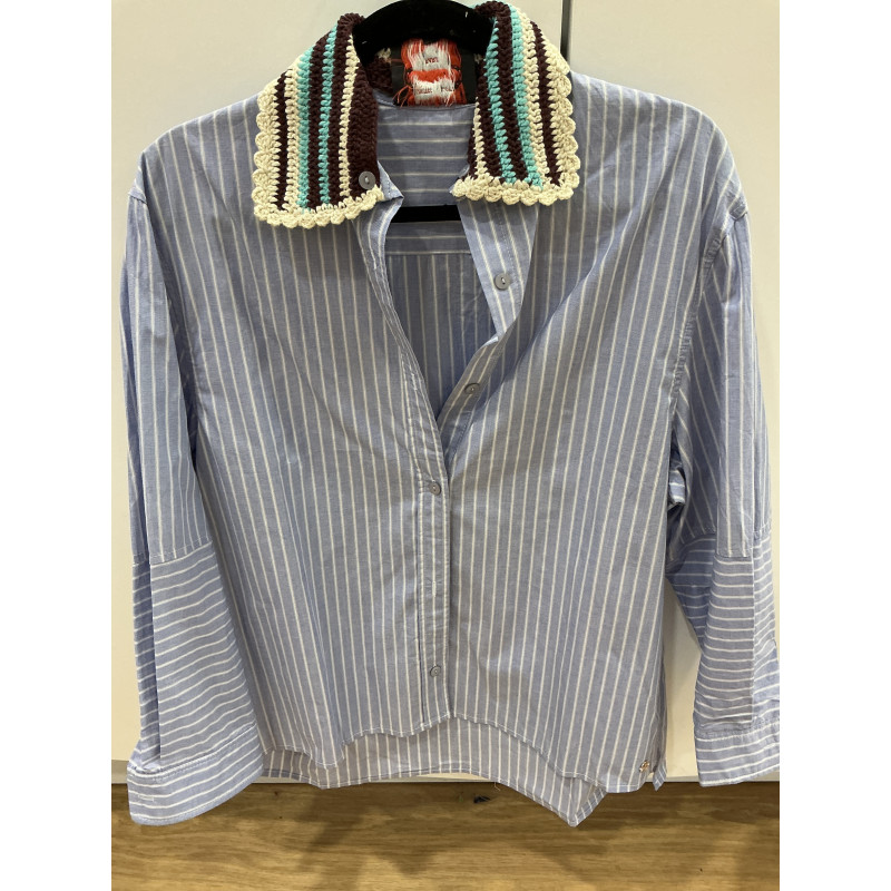 Chemise Dad rayée bleu ciel col Crochet