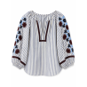 Blouse rayée bleu broderies bordeaux