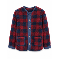 Veste moumoute carreaux marine et bordeaux