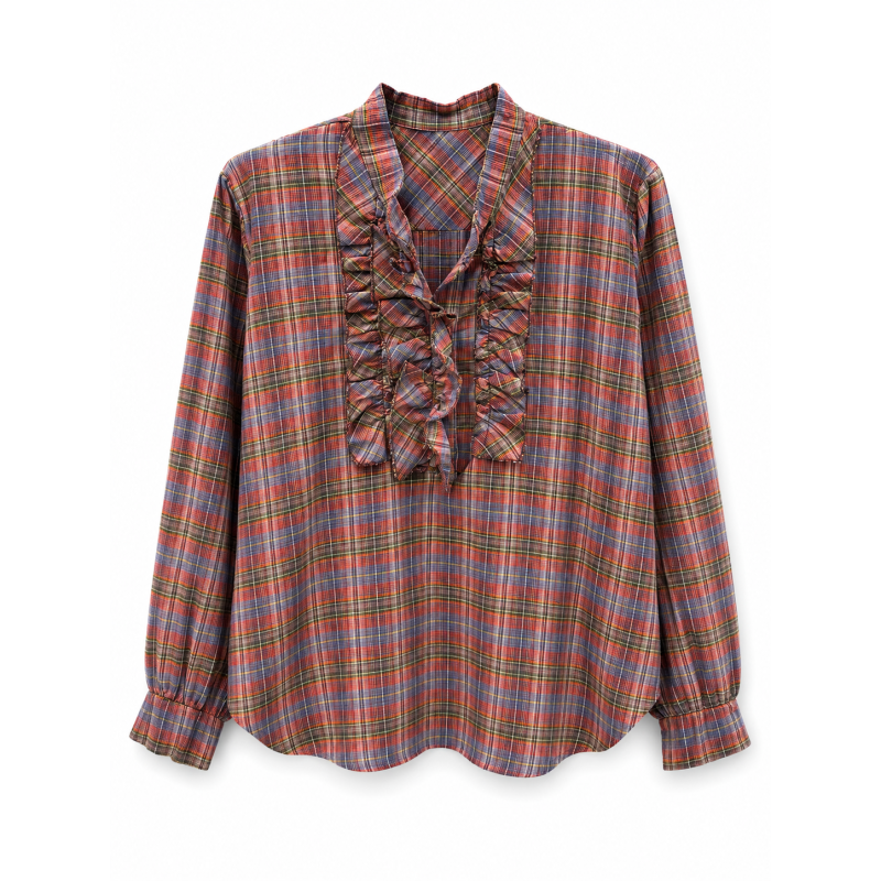 Chemise LUCIA Col volants carreaux