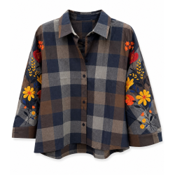 Chemise carreaux marine et broderies
