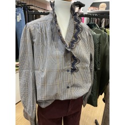 Chemise vichy et broderies marine et choco