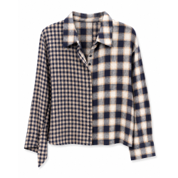 Chemise OPALE marine petits carreaux et grands carreaux
