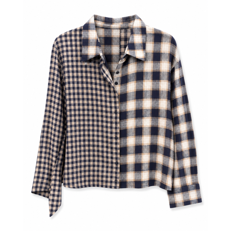 Chemise OPALE marine petits carreaux et grands carreaux