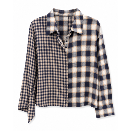 Chemise OPALE marine petits carreaux et grands carreaux