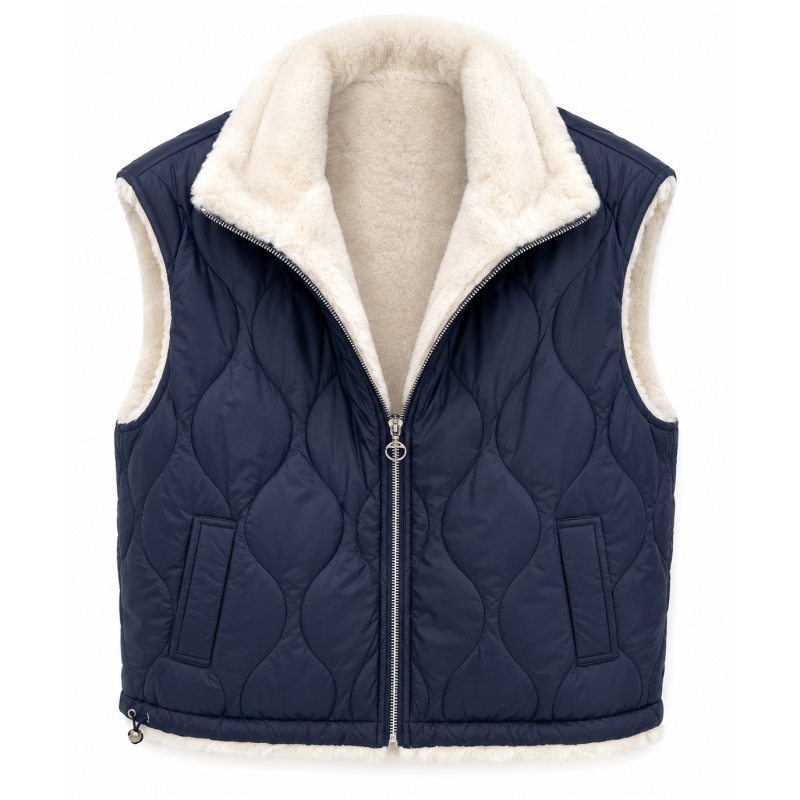 Veste sans manches marine fourrée REVERSIBLE