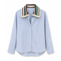 Chemise Dad rayée bleu ciel col Crochet