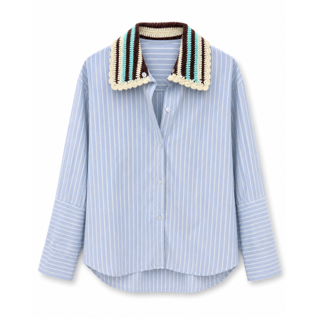 Chemise Dad rayée bleu ciel col Crochet