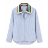 Chemise Dad rayée bleu ciel col Crochet