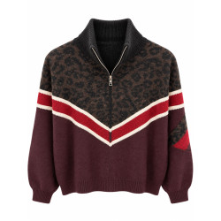 Gilet Pull leopard et bordeaux