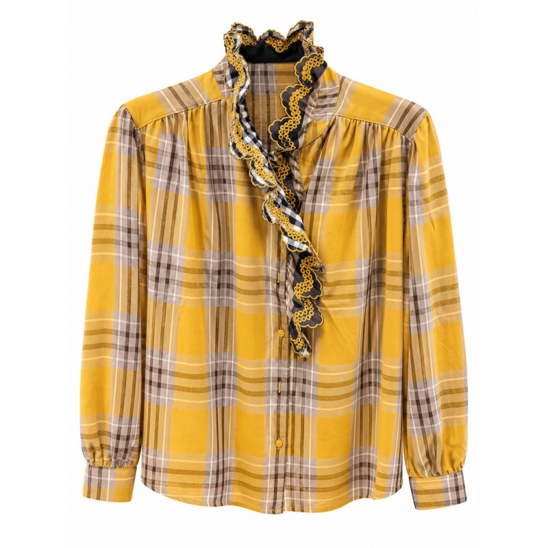 Chemise col volant jaune