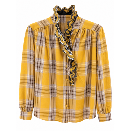 Chemise col volant jaune