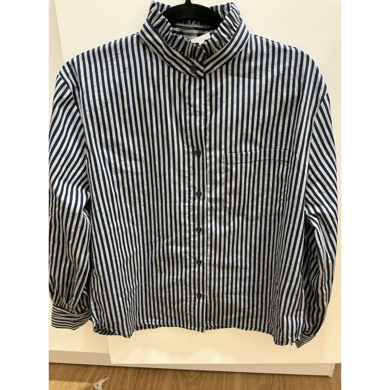 Chemise rayée col victorien bleu