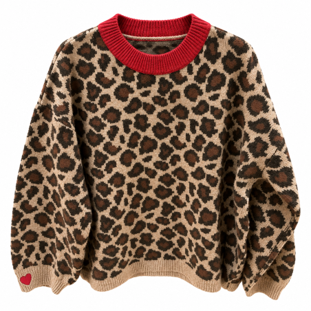 Pull léopard col rouge