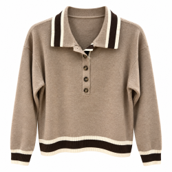 Pull col polo taupe et choco