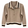 Pull col polo taupe et choco