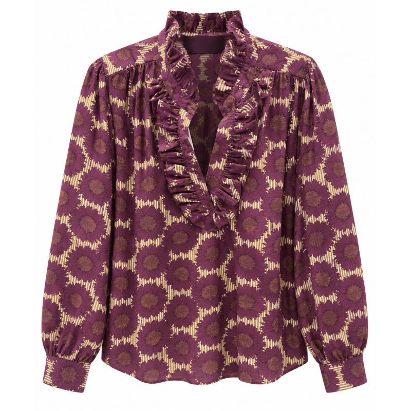 Chemise SOPHIE prune à fleur