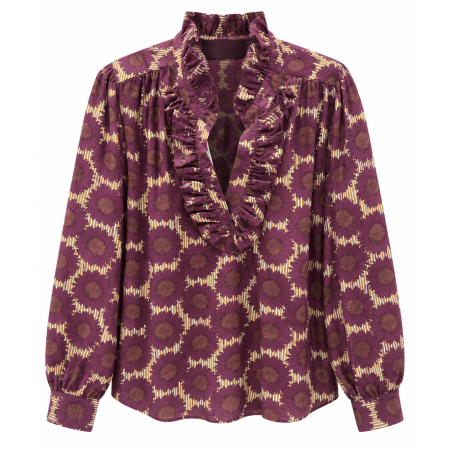 Chemise SOPHIE prune à fleur