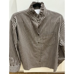 Chemise rayée col victorien choco