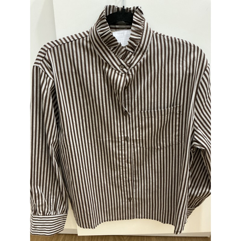 Chemise rayée col victorien choco