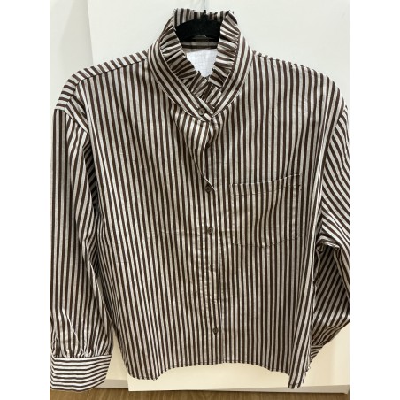 Chemise rayée col victorien choco