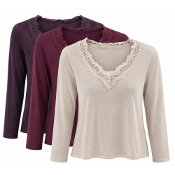 T-shirt second peau Col V dentelle