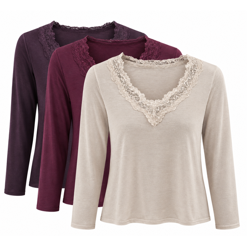 T-shirt second peau Col V dentelle