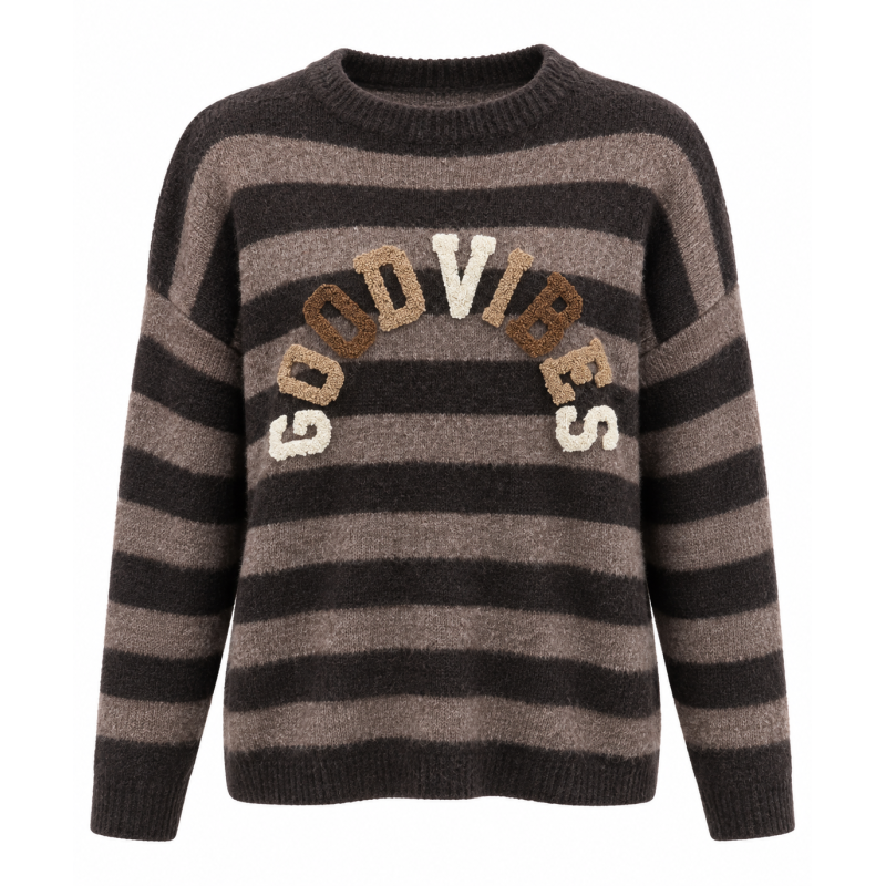 Gilet GOOD VIBES rayure choco