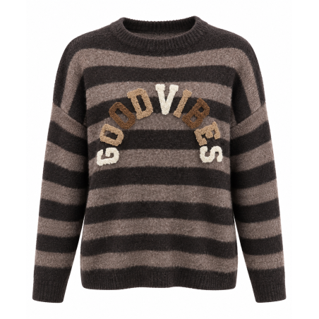 Gilet GOOD VIBES rayure choco
