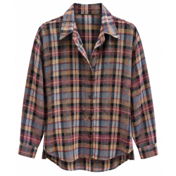 Chemise à carreaux LISE prune et bleu jeans