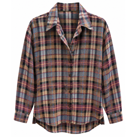 Chemise à carreaux LISE prune et bleu jeans