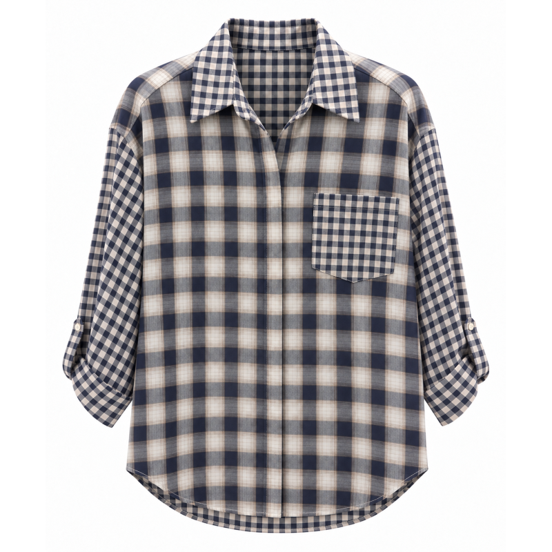 Chemise Fabienne carreaux bleu marine