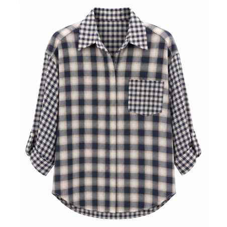 Chemise Fabienne carreaux bleu marine