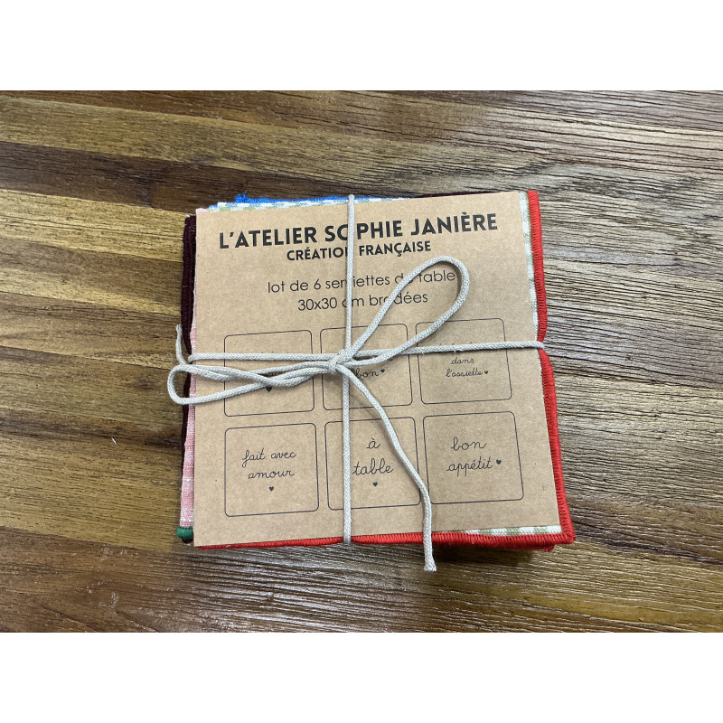 Lot de 6 serviettes de table Vichy brodées