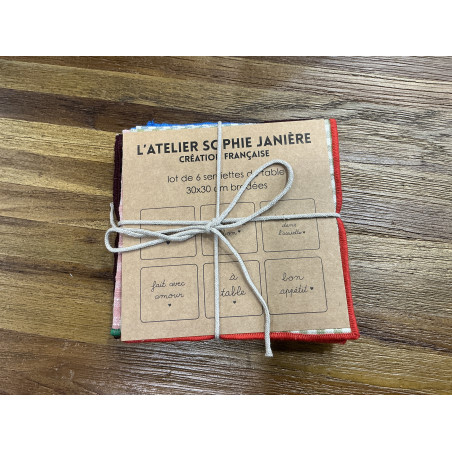 Lot de 6 serviettes de table Vichy brodées
