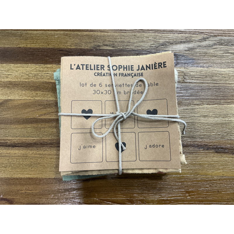 Lot de 6 serviettes de table uni brodes