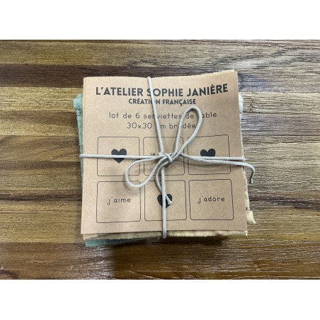 Lot de 6 serviettes de table uni brodes