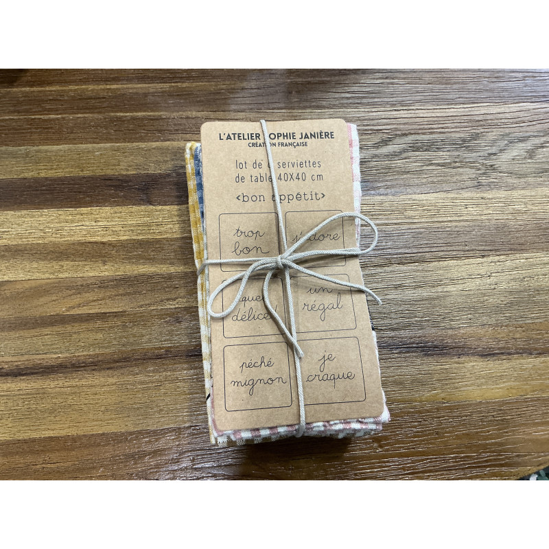 Lot de 6 serviettes de table 40x40cm vichy BON APPETIT