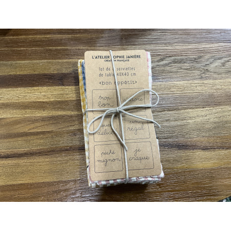 Lot de 6 serviettes de table 40x40cm vichy BON APPETIT